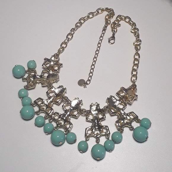 TALBOTS Mixed Media Aqua Dangle Necklace w Crystals - Picture 4 of 5